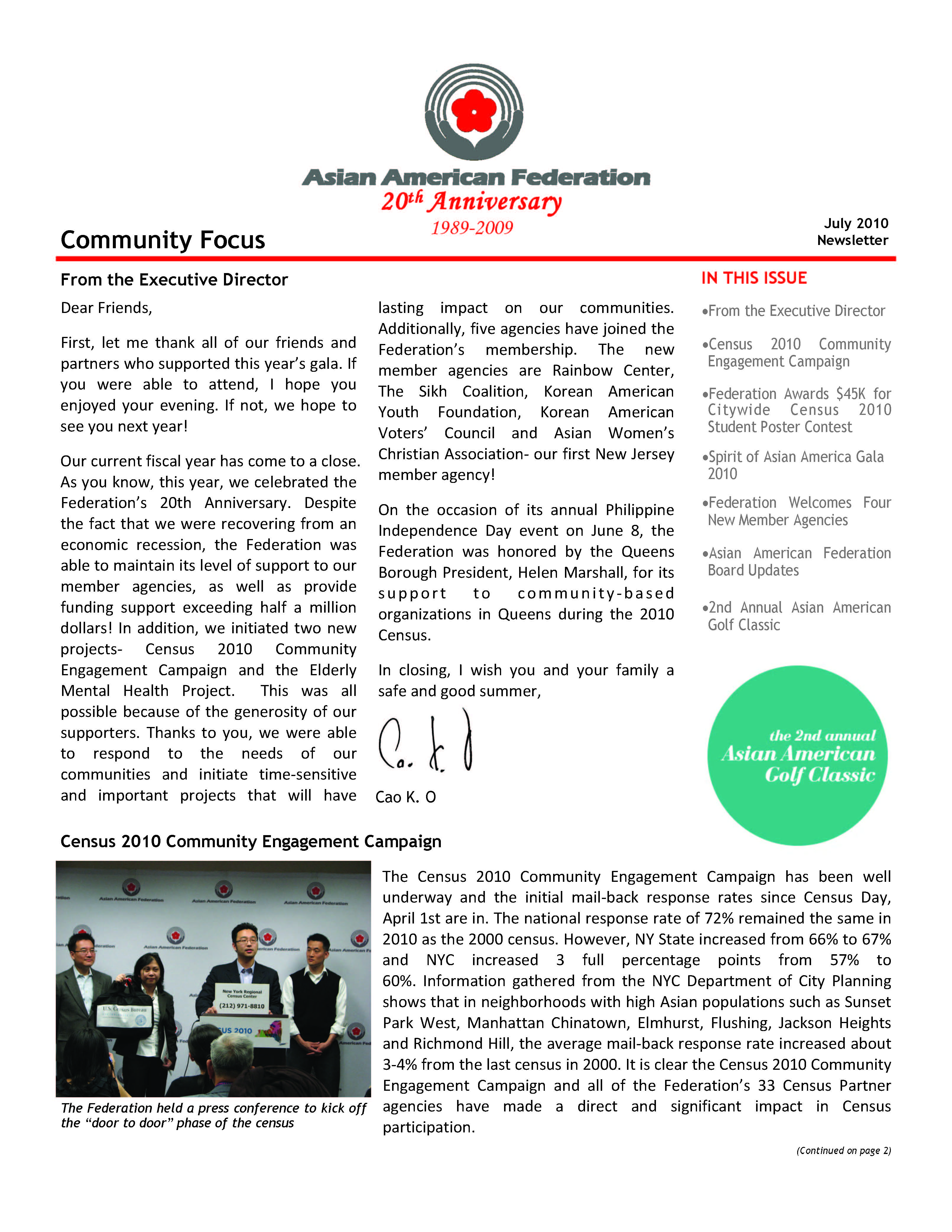 Community Focus � Federation Newsletter (June 2010)